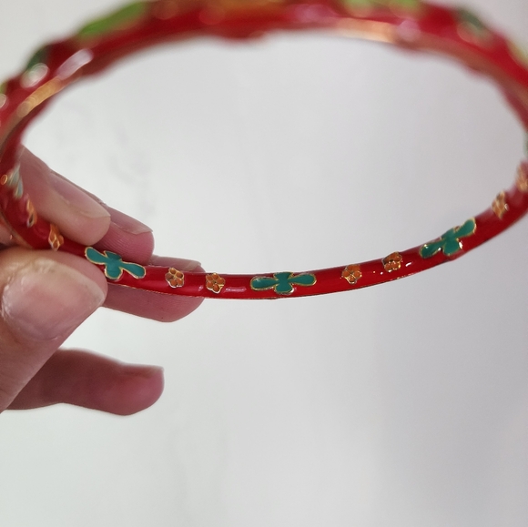 Vintage Red Cloisonne Bangle Bracelet - Picture 4 of 8